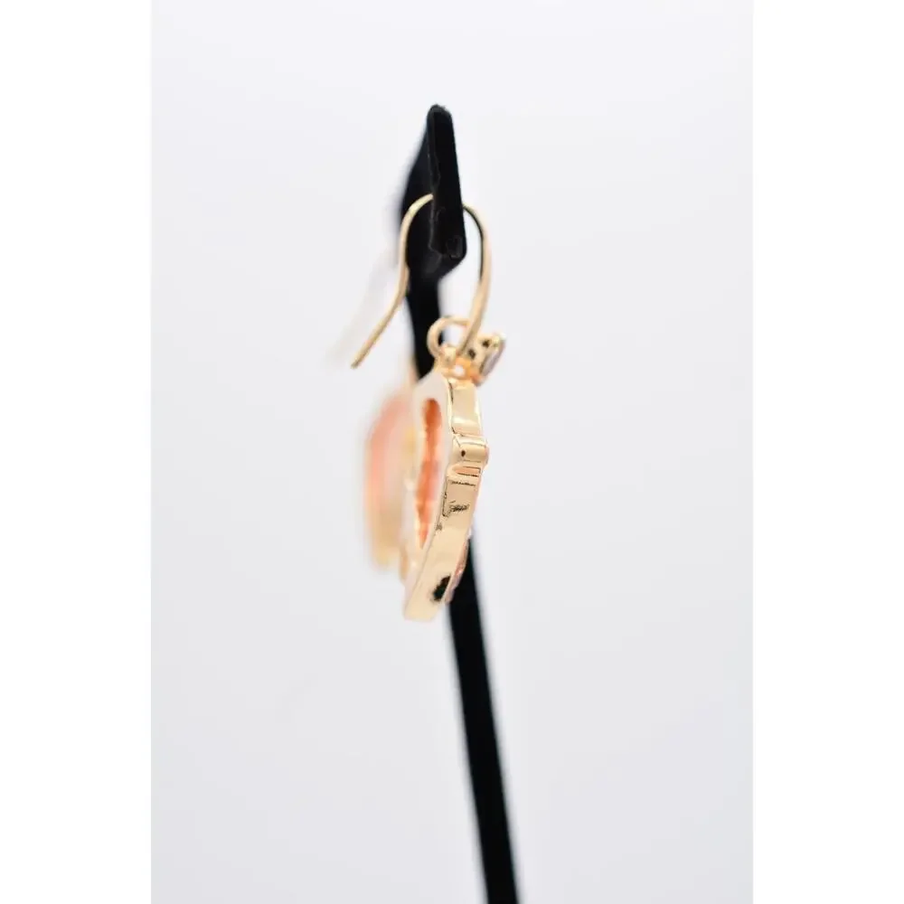 Angel Fish Dangle Earrings Pink Rhinestone Crystal Gold Beach Summer Y2K BinAE